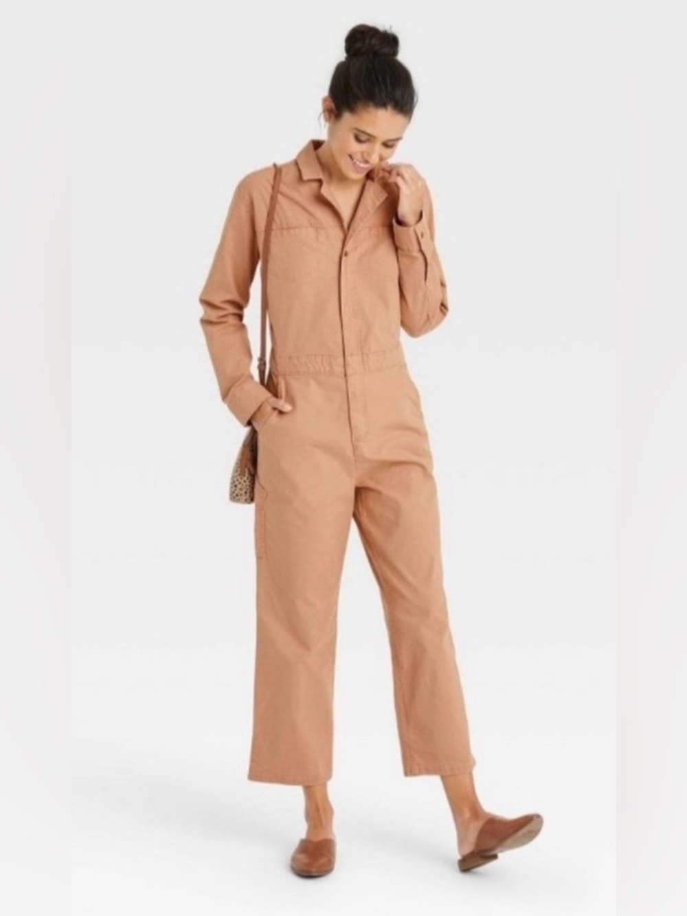 Universal Thread Long Sleeve Utility Jumpsuit Boilersuit In Peachy Tan Size 6